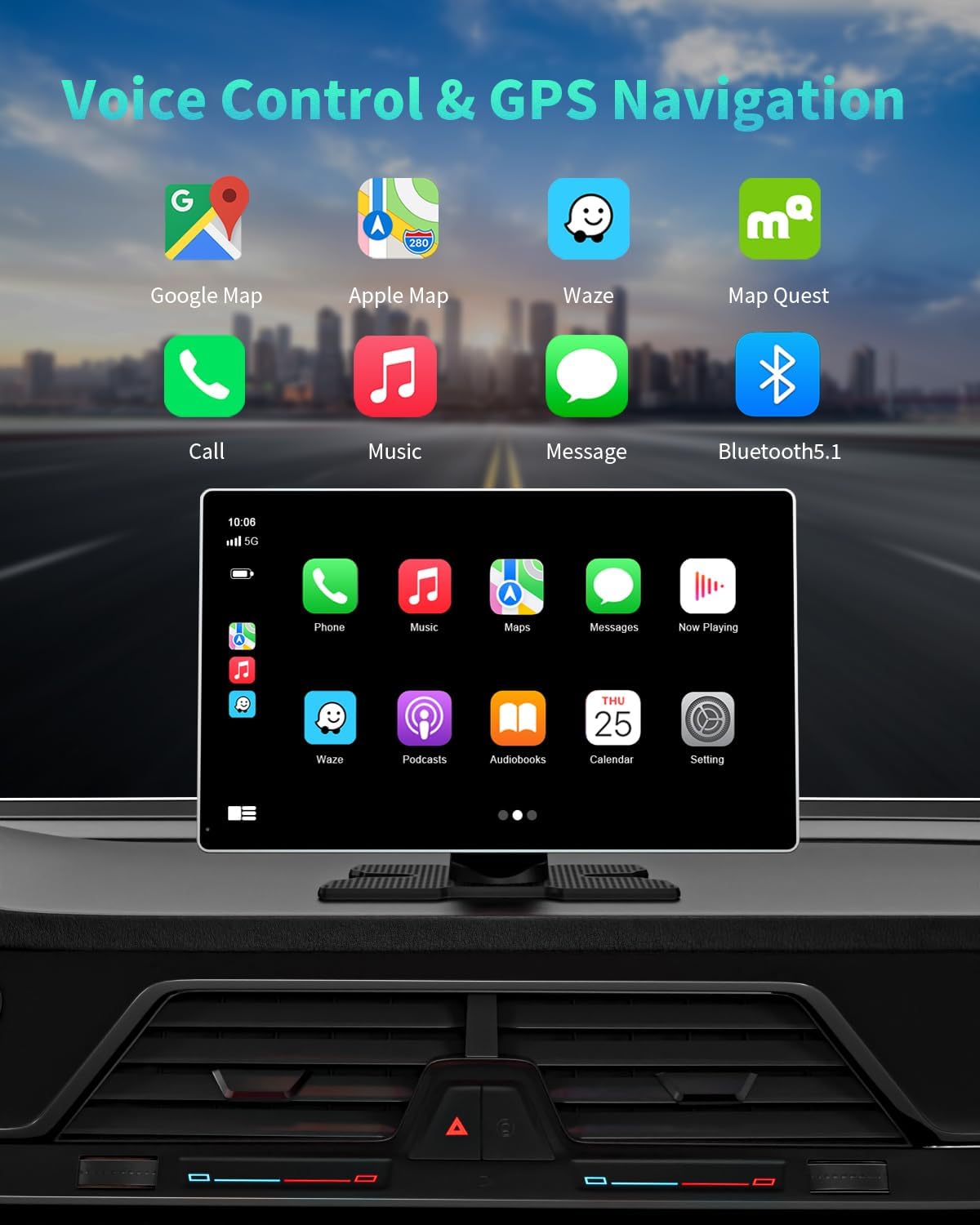 Apple CarPlay Screen for Car – 9" Wireless Android Auto, 4K Dash Cam