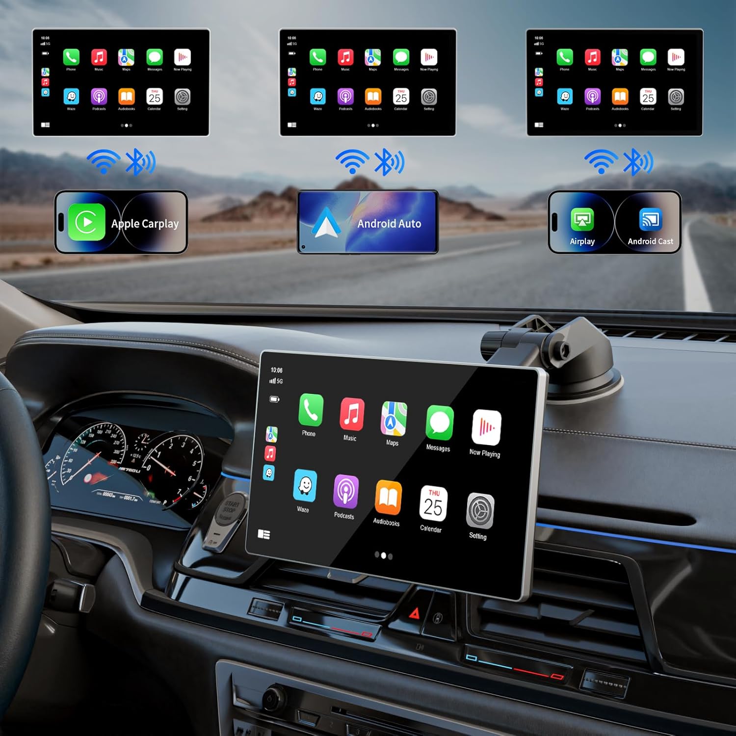 Apple CarPlay Screen for Car – 9" Wireless Android Auto, 4K Dash Cam