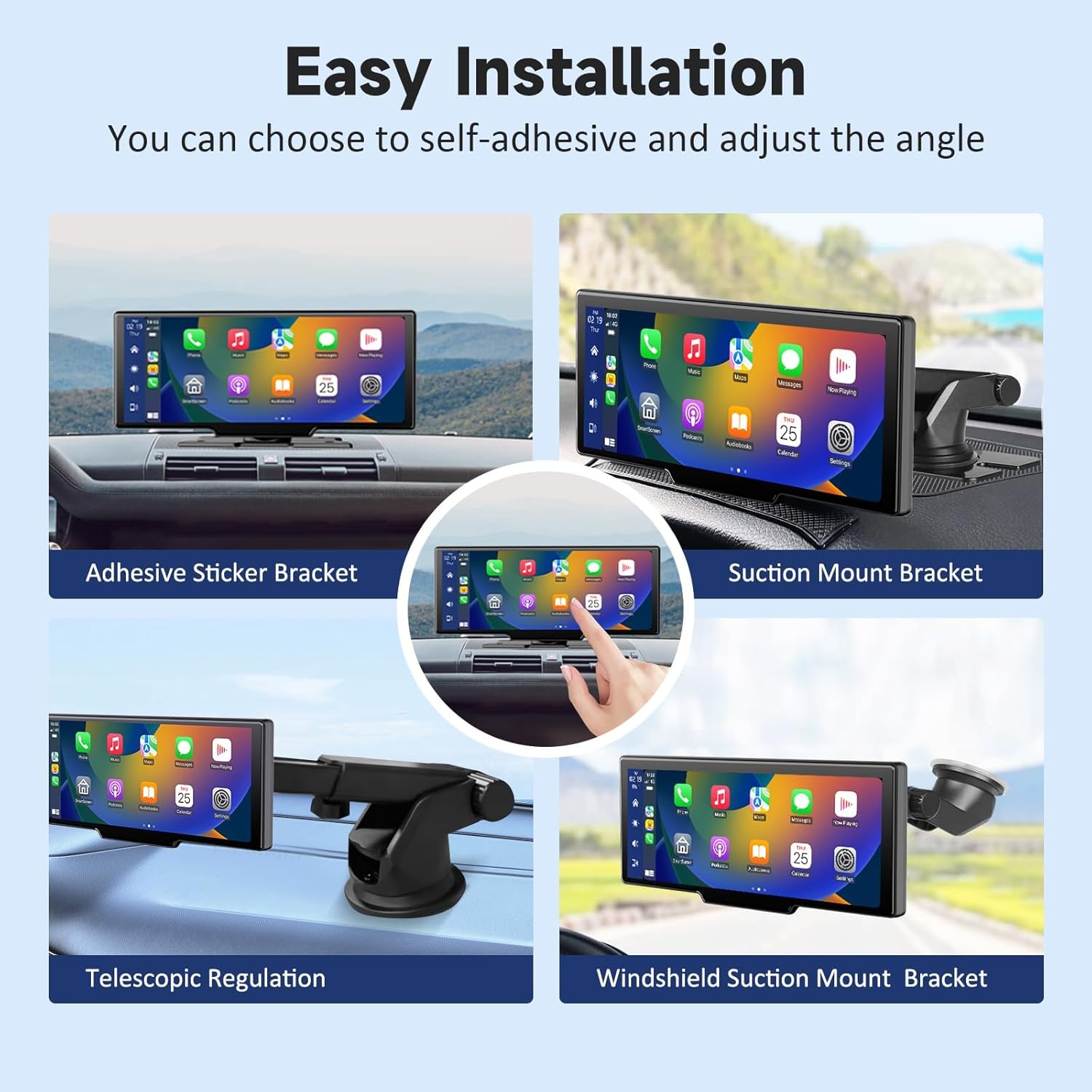 10.26" Portable CarPlay Screen – Android Auto, 4K Dash Cam, GPS, Bluetooth